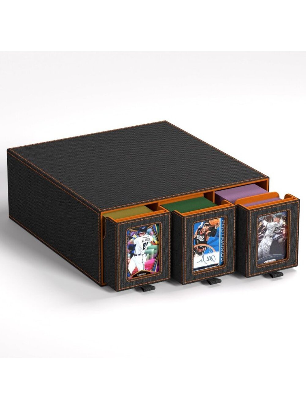 Spacious 3-Drawer Trading Card Storage Box for 2500+ Cards - Orange Organizer